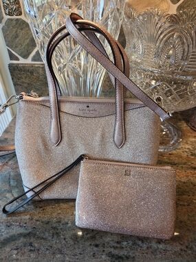 kate spade New York Rose Gold Glitter Crossbody Bag with Wristlet